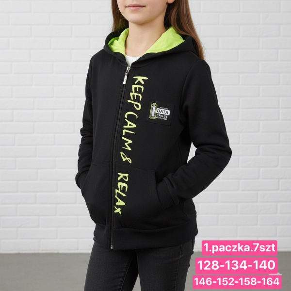 Bluzy dziewczęce Roz 128-164, 1 kolor Paczka 7 szt